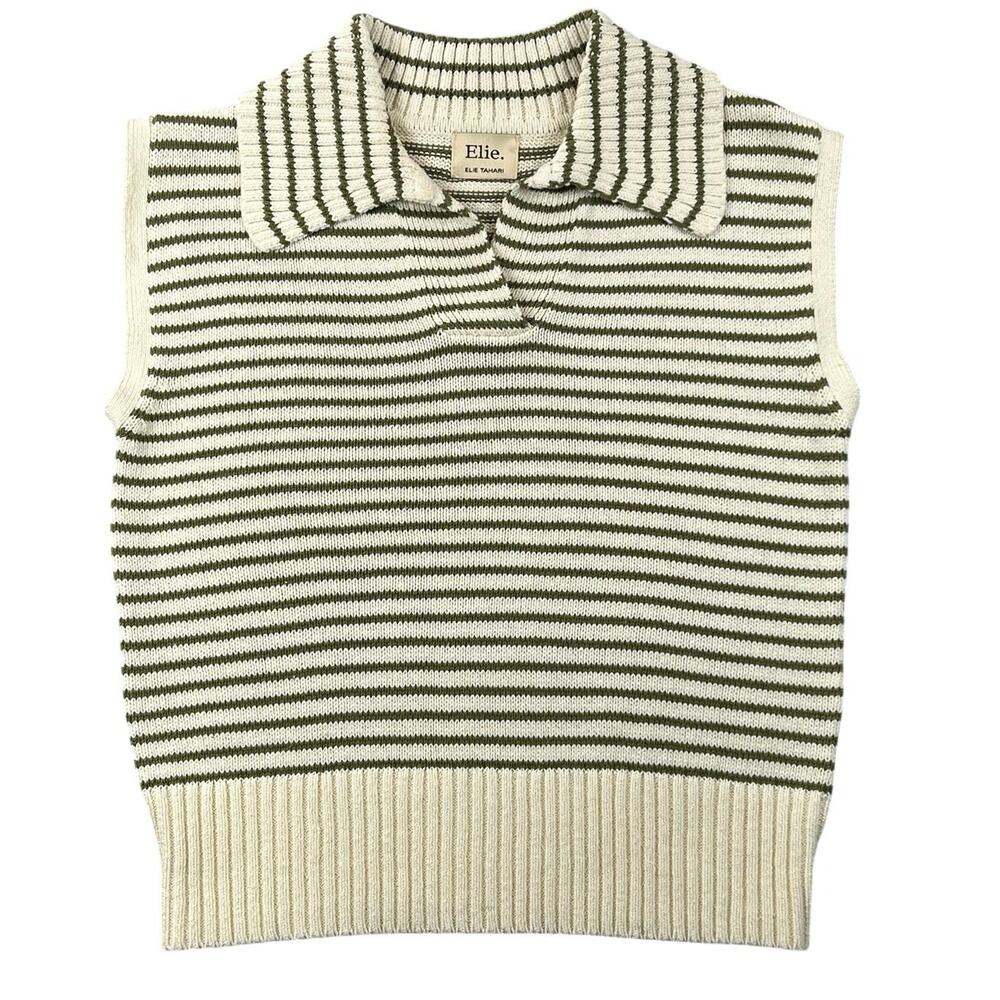 Elie Tahari Elie Ribbed Stripe Sleeveless Sweater Vest Coastal Preppy - XS